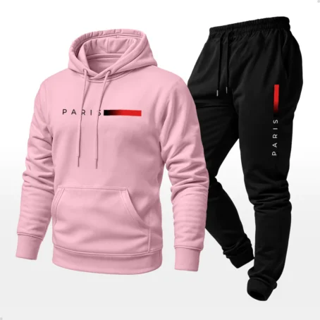 Conjunto Moletom Unissex Estampado Paris Calça e Blusa Com Capuz Bolso Canguru - Imagem 3
